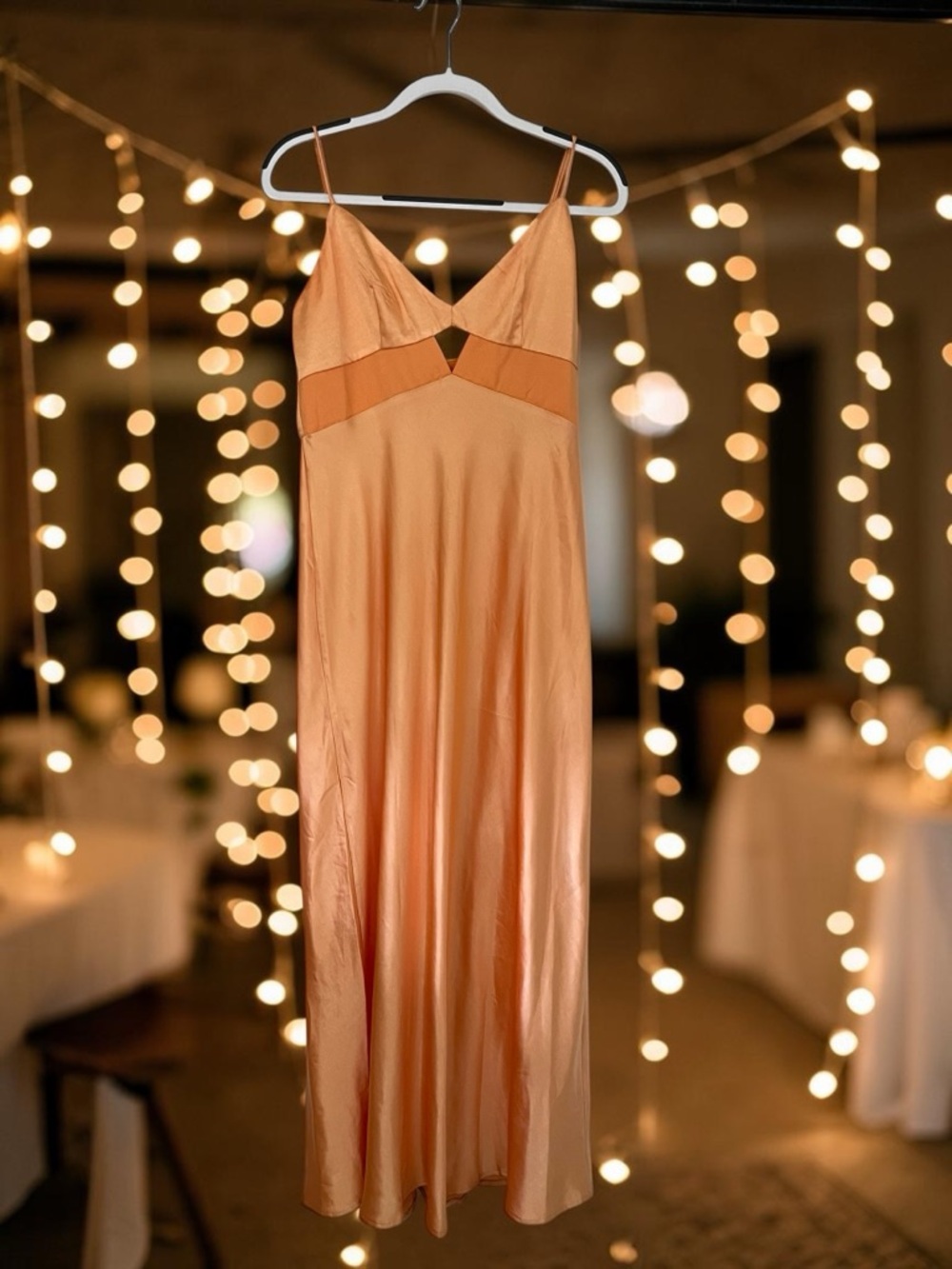 Elegant Women’s Peach Maxi Slip Dress with V-Neck and KeyHole Size XL